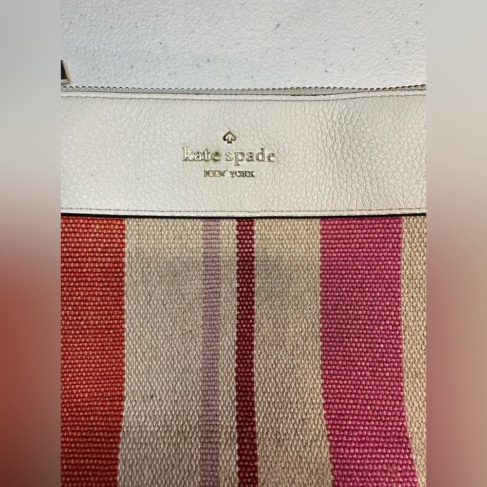KATE SPADE LEILA STRIPED CANVAS TRIPLE GUSSET CROSSBODY BAG - Picture 3 of 11